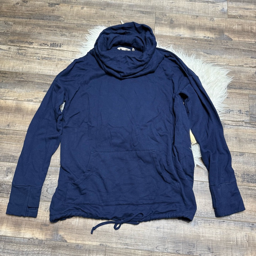 Soft Surroundings Navy Blue Cowl Pullover Sweatshirt